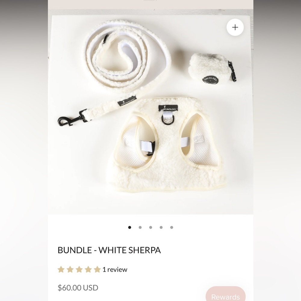 White Sherpa bundle - size small harness, size medium leash, & waste bag holder